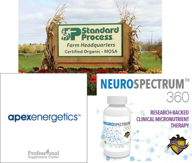 signs of three nutritional supplement companies: Standard Process, Apex Energetics, and NeuroSpectrum 360.